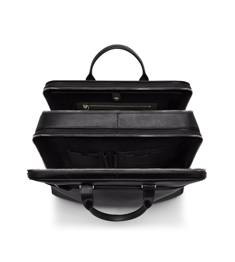 GRAIN LEATHER DOUBLE ZIP BRIEFCASE