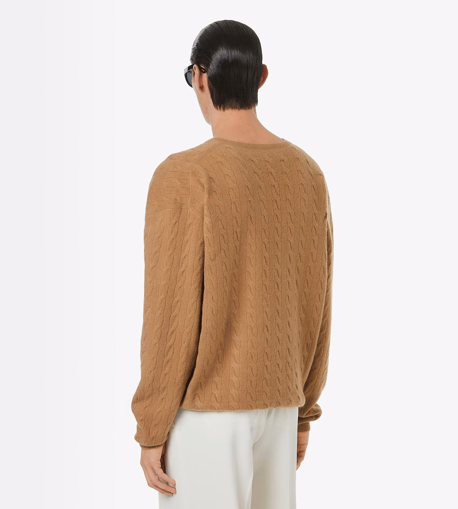 CABLE LAMBSWOOL V NECK SWEATER