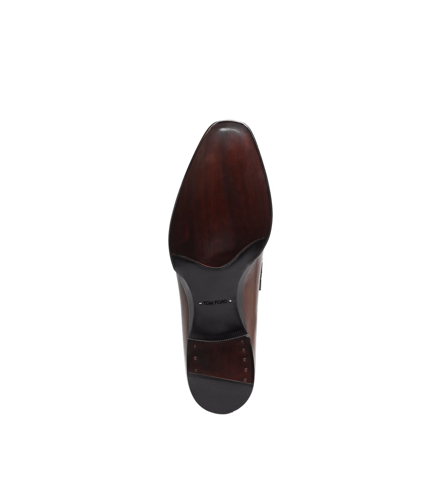 BURNISHED LEATHER AND ALLIGATOR ELKAN TWISTED BAND LOAFER