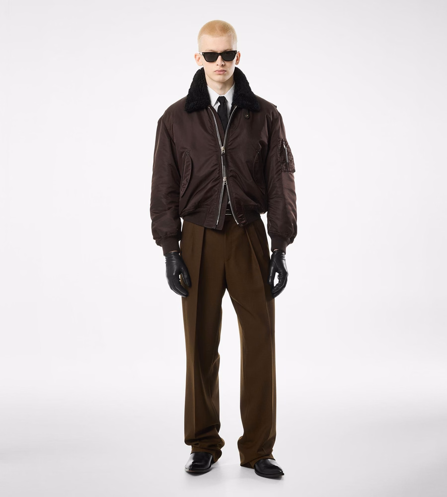 NYLON SHEARLING COLLAR FLIGHT BOMBER