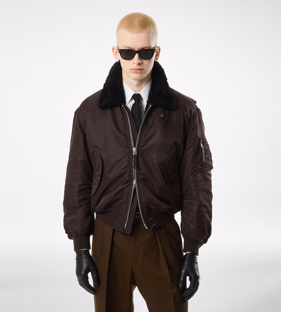 NYLON SHEARLING COLLAR FLIGHT BOMBER