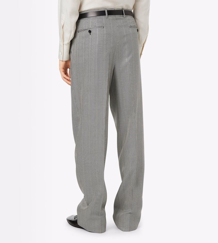 JACQUARD SHARKSKIN HERRINGBONE DOUBLE PLEAT PANT