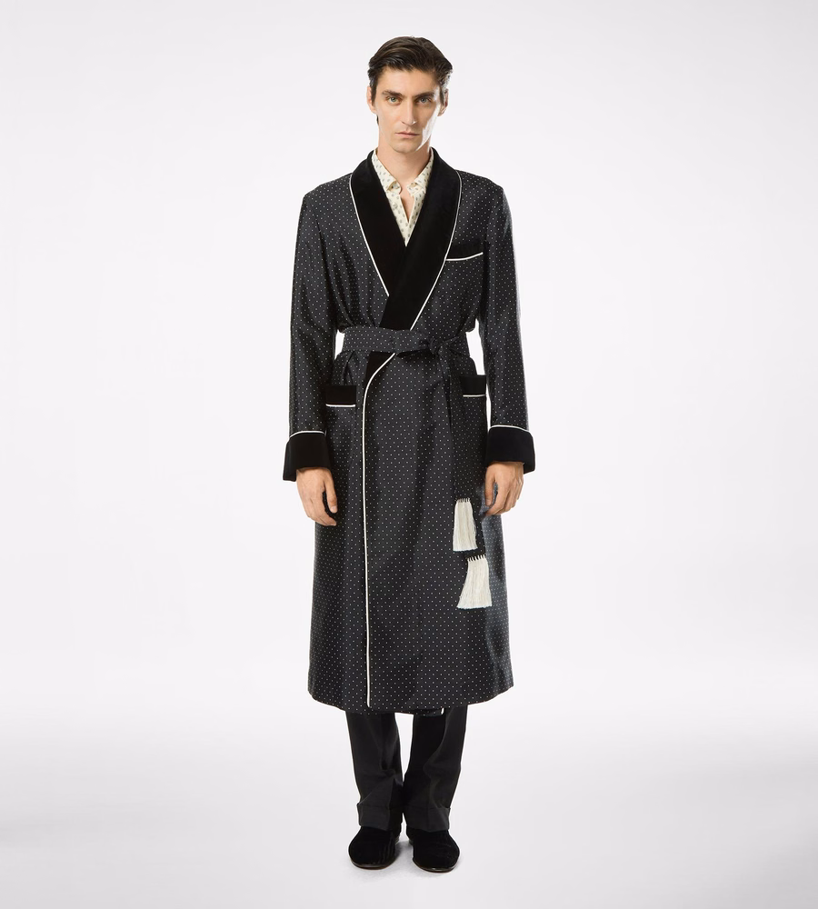 POLKA DOT SILK SHAWL COLLAR ROBE