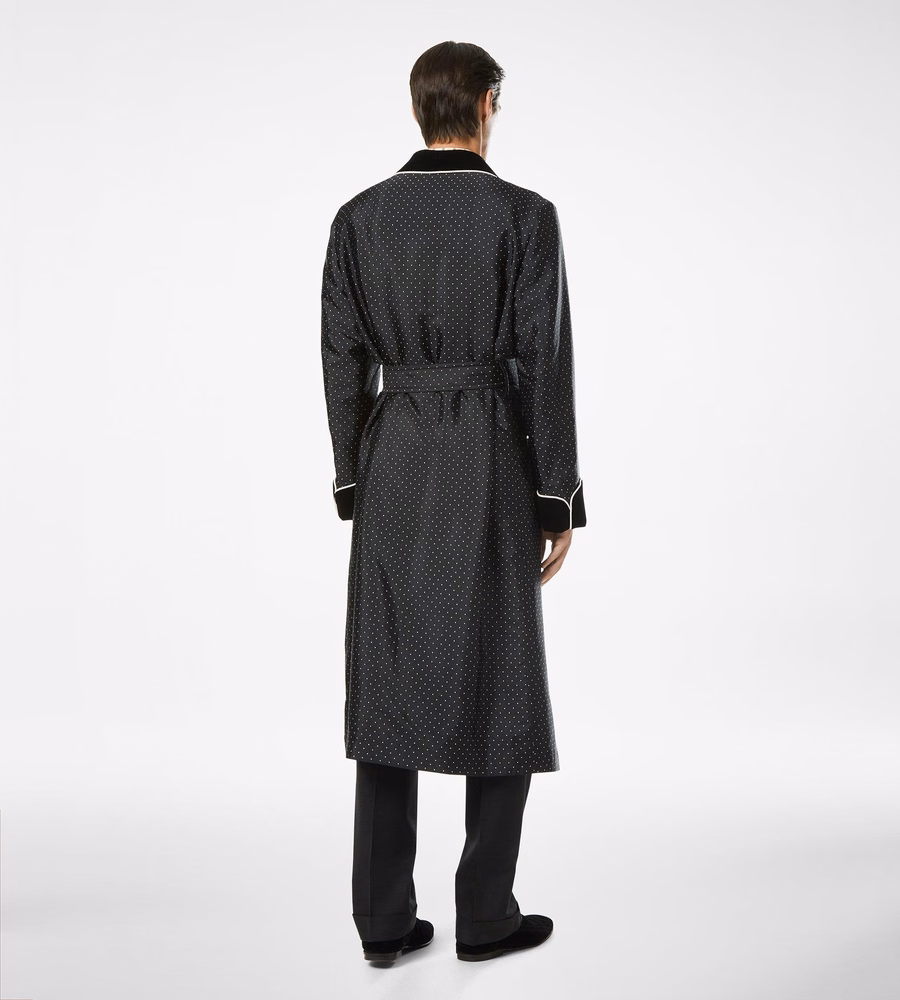 POLKA DOT SILK SHAWL COLLAR ROBE