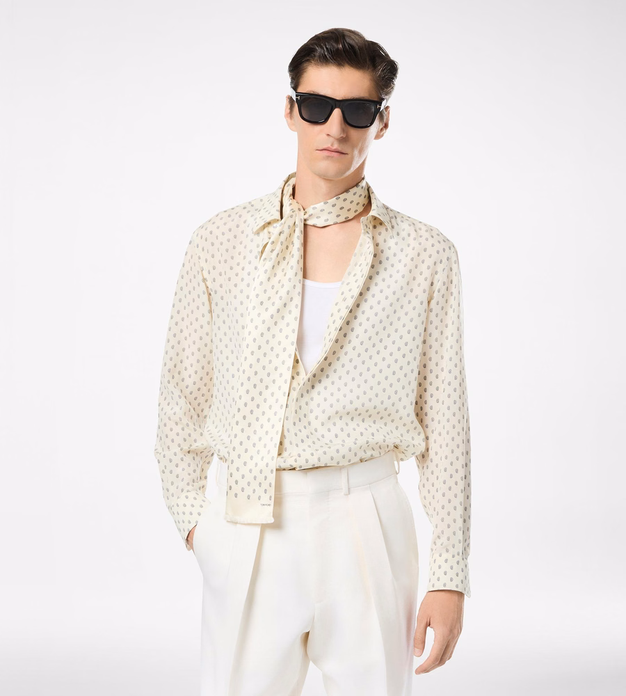 CREPE DE CHINE PAISLEY PRINT FLUID FIT SHIRT