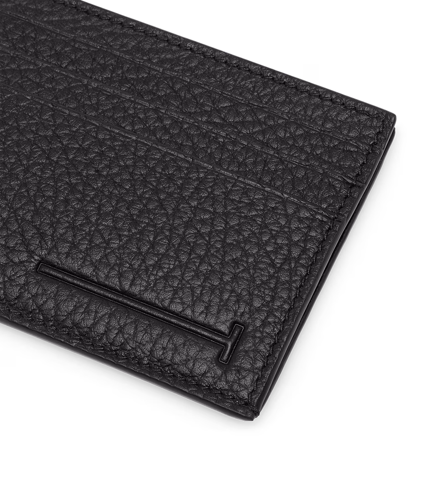PRINTED DEER LEATHER ELONGATED T LINE CARD HOLDER WITH CENTRAL POCKET
