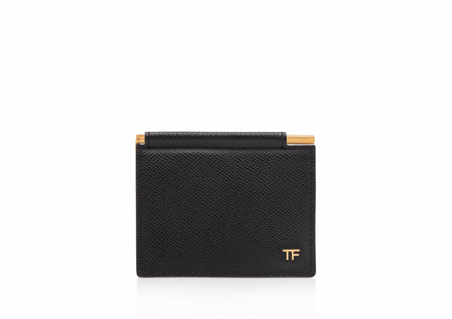 SMALL GRAIN LEATHER FOLDING MONEY CLIP CARDHOLDER