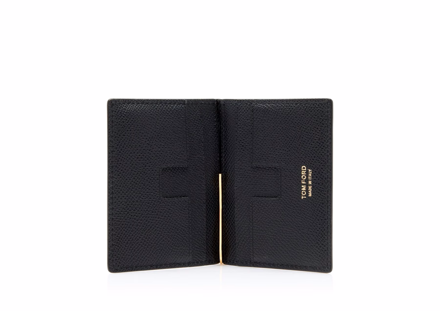 SMALL GRAIN LEATHER FOLDING MONEY CLIP CARDHOLDER