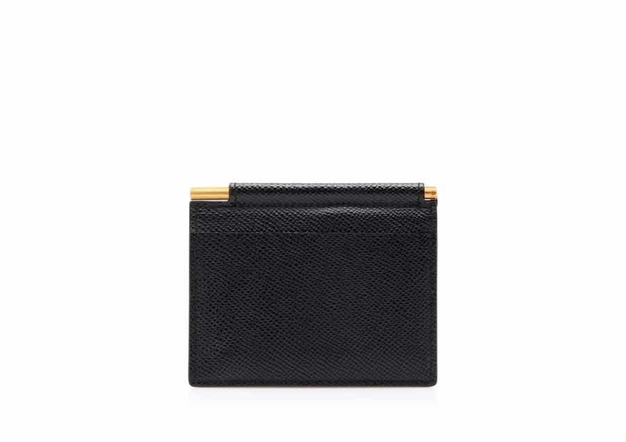 SMALL GRAIN LEATHER FOLDING MONEY CLIP CARDHOLDER