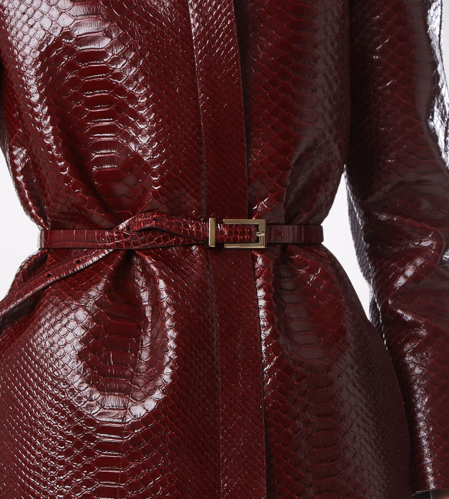 SHINY STAMPED CROCODILE LEATHER FRAME BUCKLE BELT