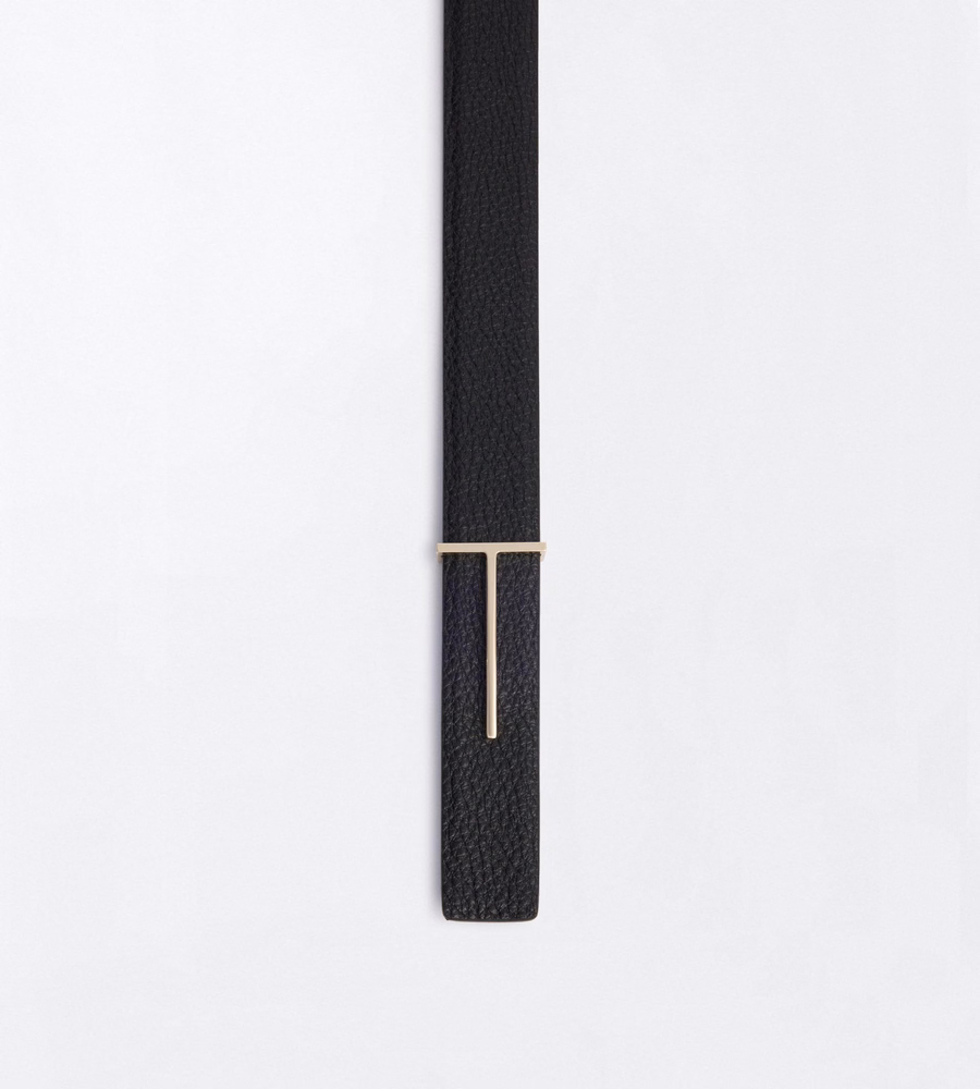 GRAIN LEATHER AND SPAZZOLATO LEATHER SLIM T BELT