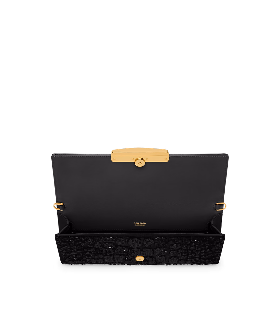 CROC-EFFECT SEQUIN EMBROIDERY BAR CLUTCH