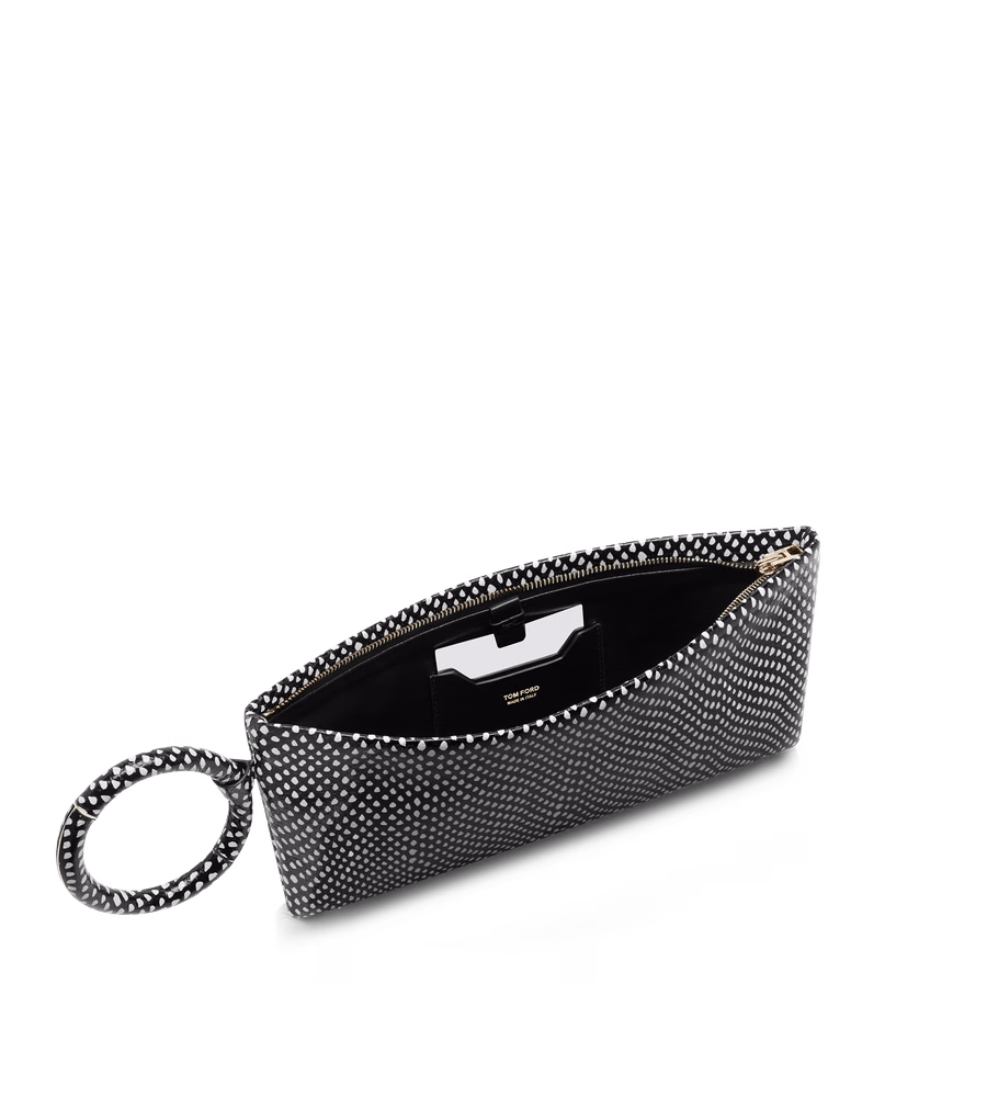 SNAKESKIN-EFFECT PRINTED CALF LEATHER AURA CLUTCH