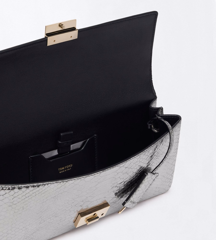 LAMINATED PRINTED PYTHON JEAN CLUTCH