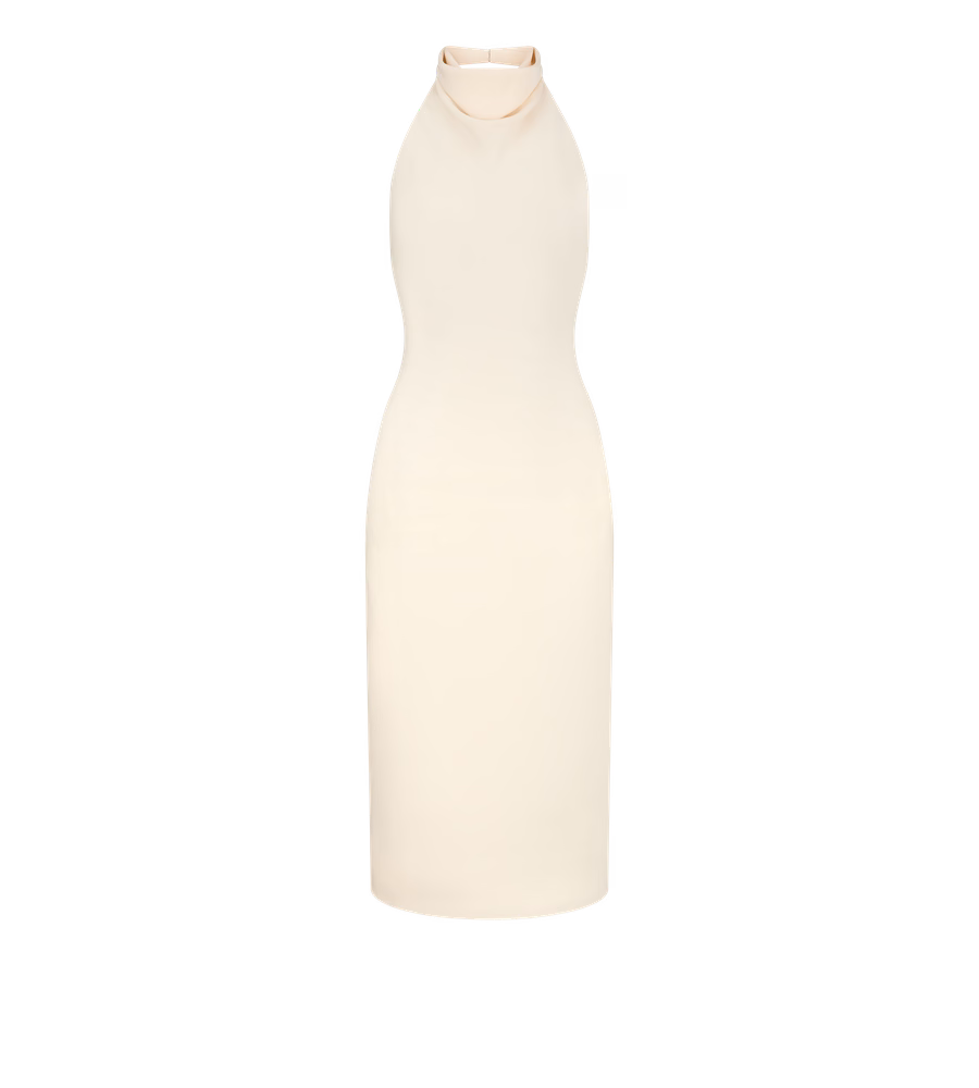 HALTERNECK SILK COCKTAIL DRESS WITH OPEN BACK