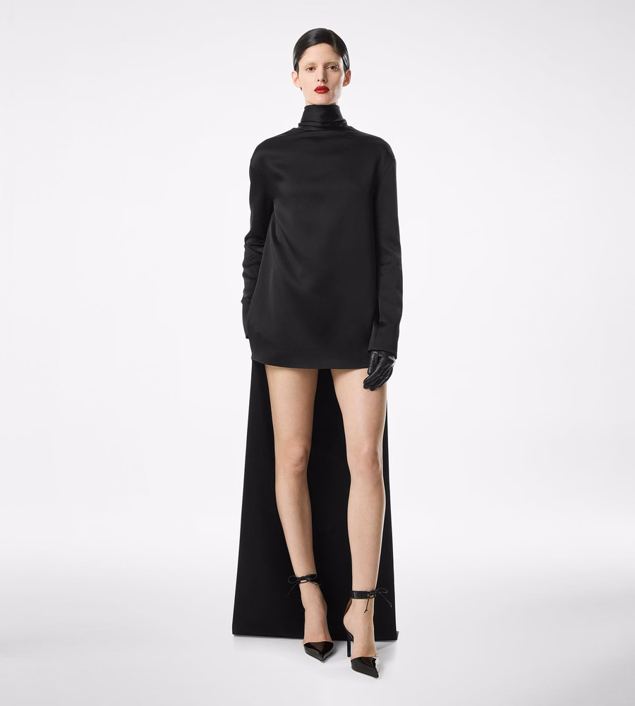 SHINY CREPE MOCK NECK COCKTAIL DRESS
