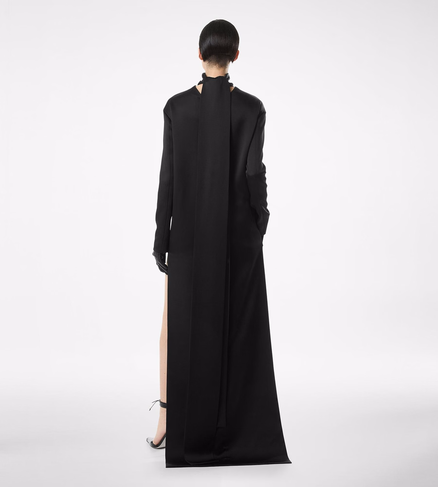 SHINY CREPE MOCK NECK COCKTAIL DRESS