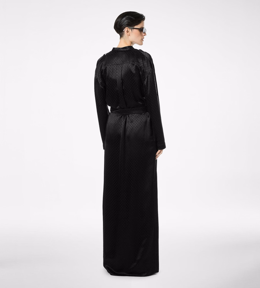 POLKA DOT JACQUARD LONG BELTED MILITARY DRESS