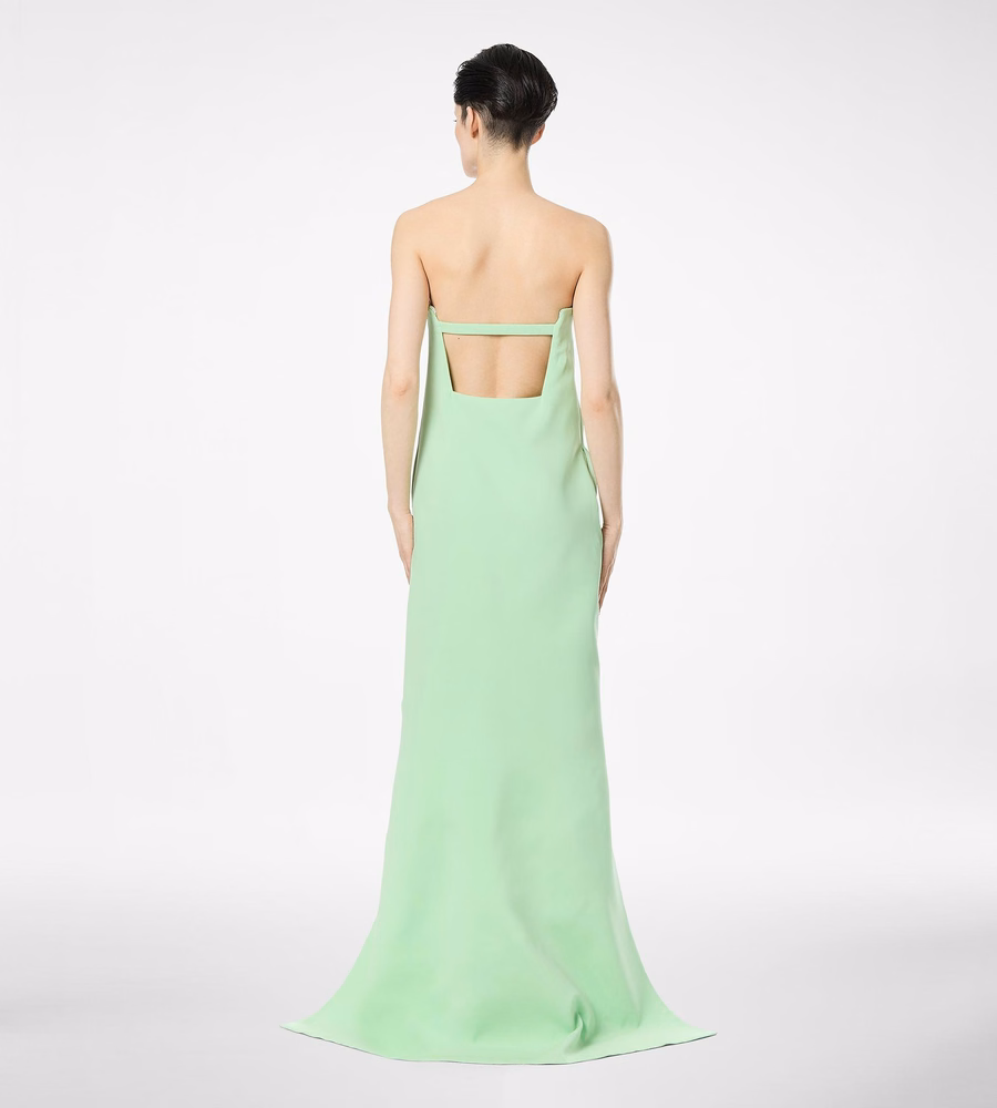 DOUBLE GEORGETTE STRETCH SILK ASYMMETRIC STRAPLESS COCKTAIL DRESS