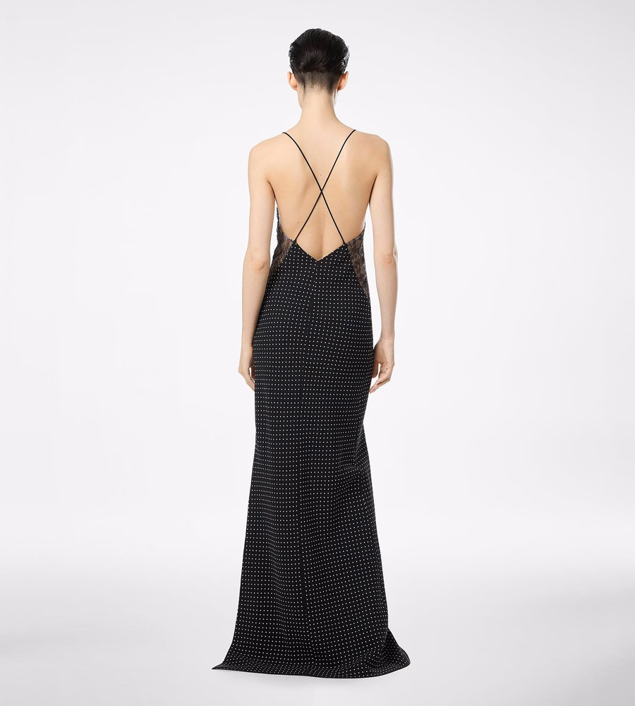 POLKA DOT SILK CREPE CAMISOLE EVENING DRESS WITH LACE DETAIL