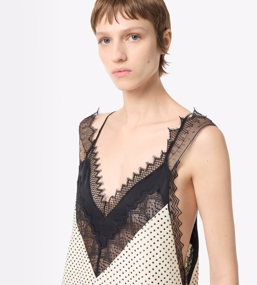 LACE-ENCRUSTED CAMISOLE MINI COCKTAIL DRESS