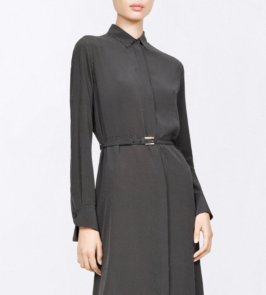 PRINTED MICRO POLKA DOT SILK CREPE DE CHINE BELTED SHIRT DRESS