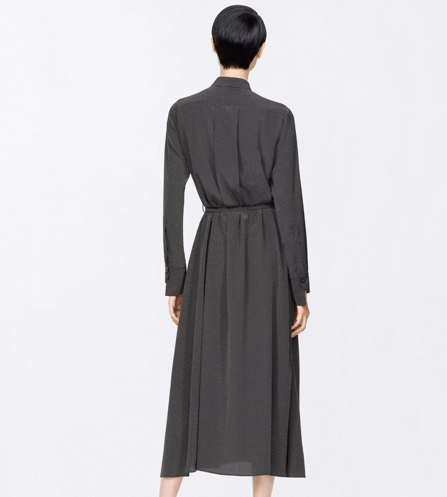 PRINTED MICRO POLKA DOT SILK CREPE DE CHINE BELTED SHIRT DRESS