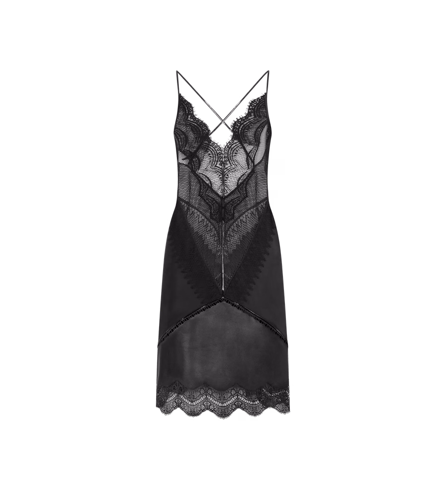 LEATHER AND LACE SLIP DRESS