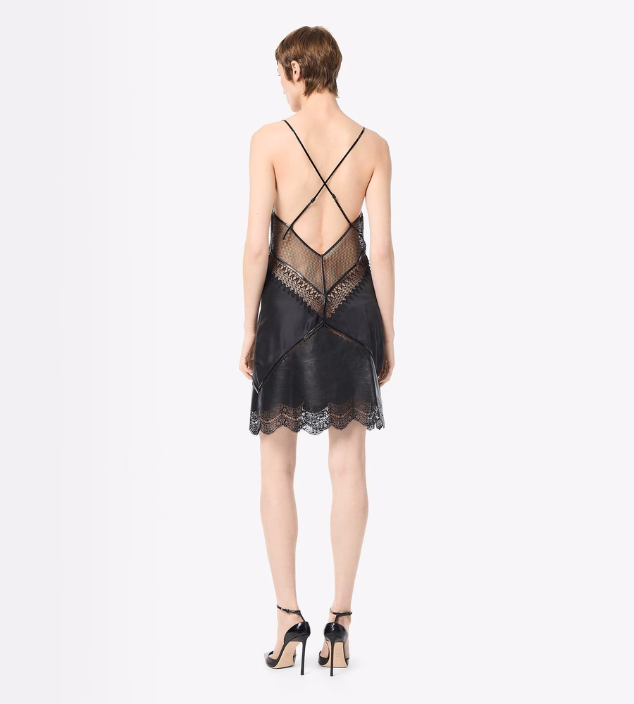LEATHER AND LACE SLIP DRESS