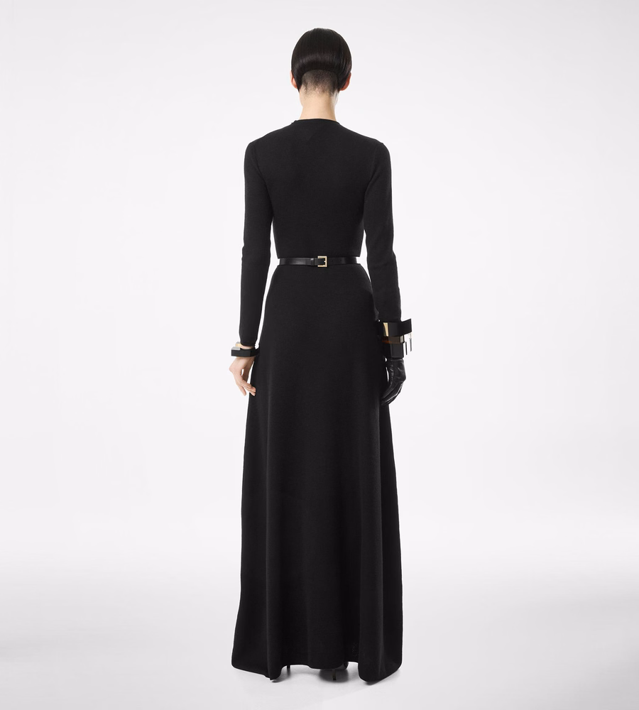 FULL NEEDLE FINE CASHMERE SILK CREWNECK COLUMN DRESS