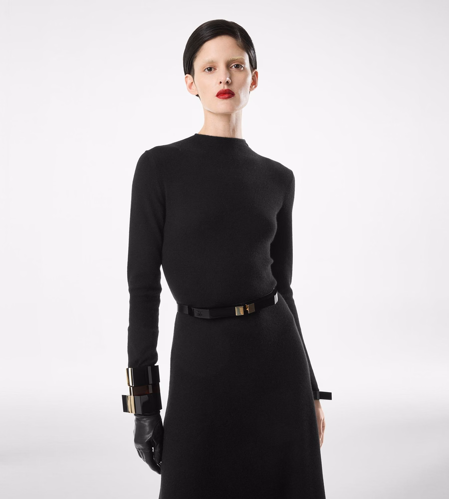 FULL NEEDLE FINE CASHMERE SILK CREWNECK COLUMN DRESS