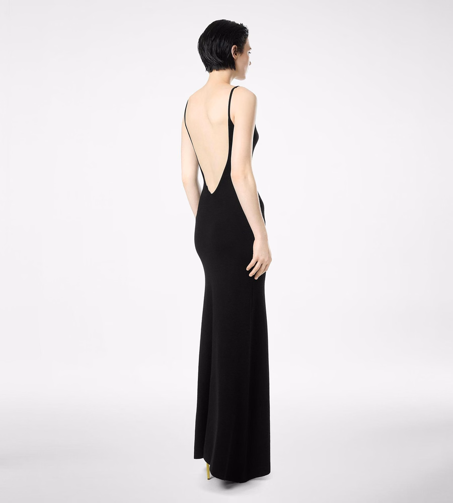CASHMERE SILK LONG SLASH NECK DRESS WITH OPEN BACK