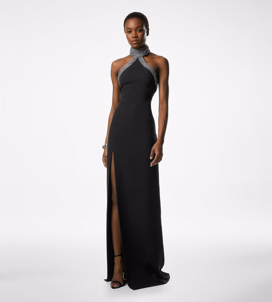 HALTERNECK EVENING DRESS WITH SIDE DEEP SLIT