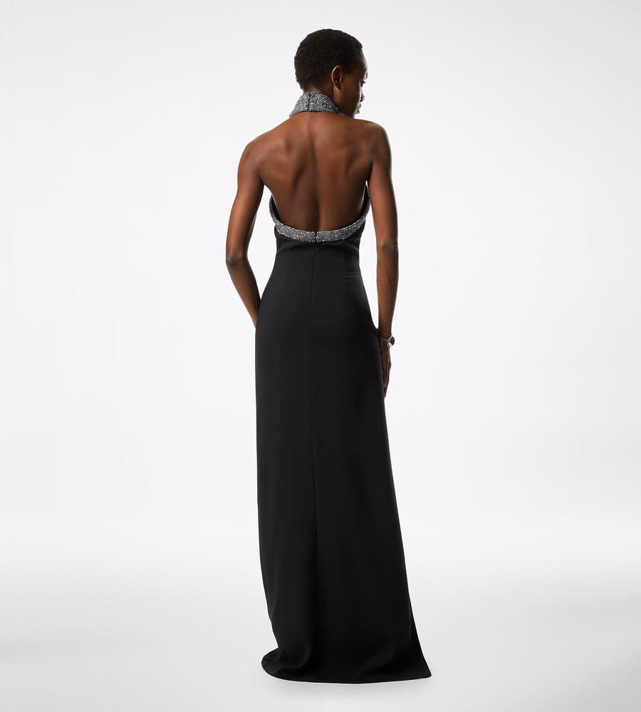 HALTERNECK EVENING DRESS WITH SIDE DEEP SLIT