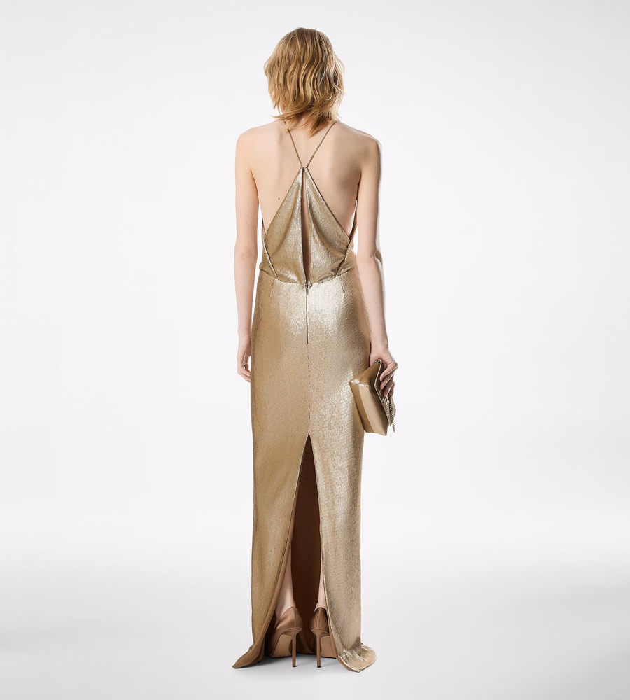 SEQUIN EMBROIDERY V-NECK EVENING DRESS WITH CUT OUT