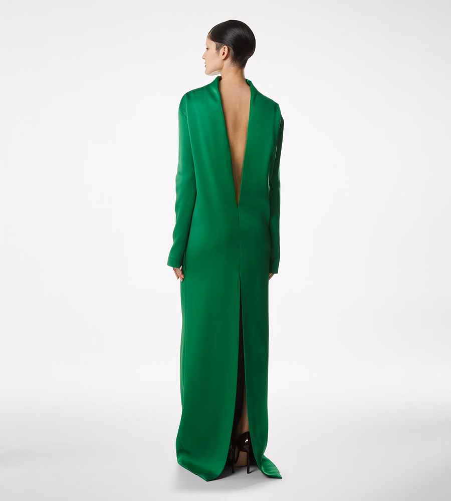 SHINY CREPE MOCK NECK COLUMN EVENING DRESS