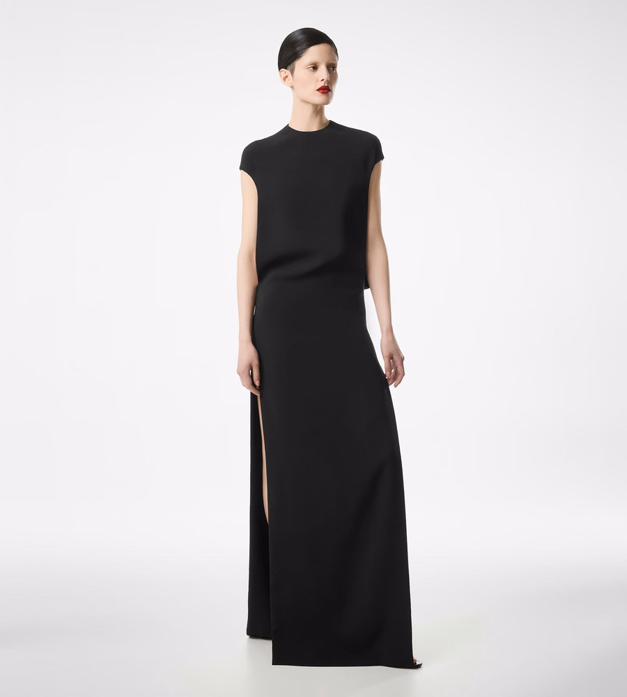 SILK DOUBLE GEORGETTE STRETCH EVENING DRESS
