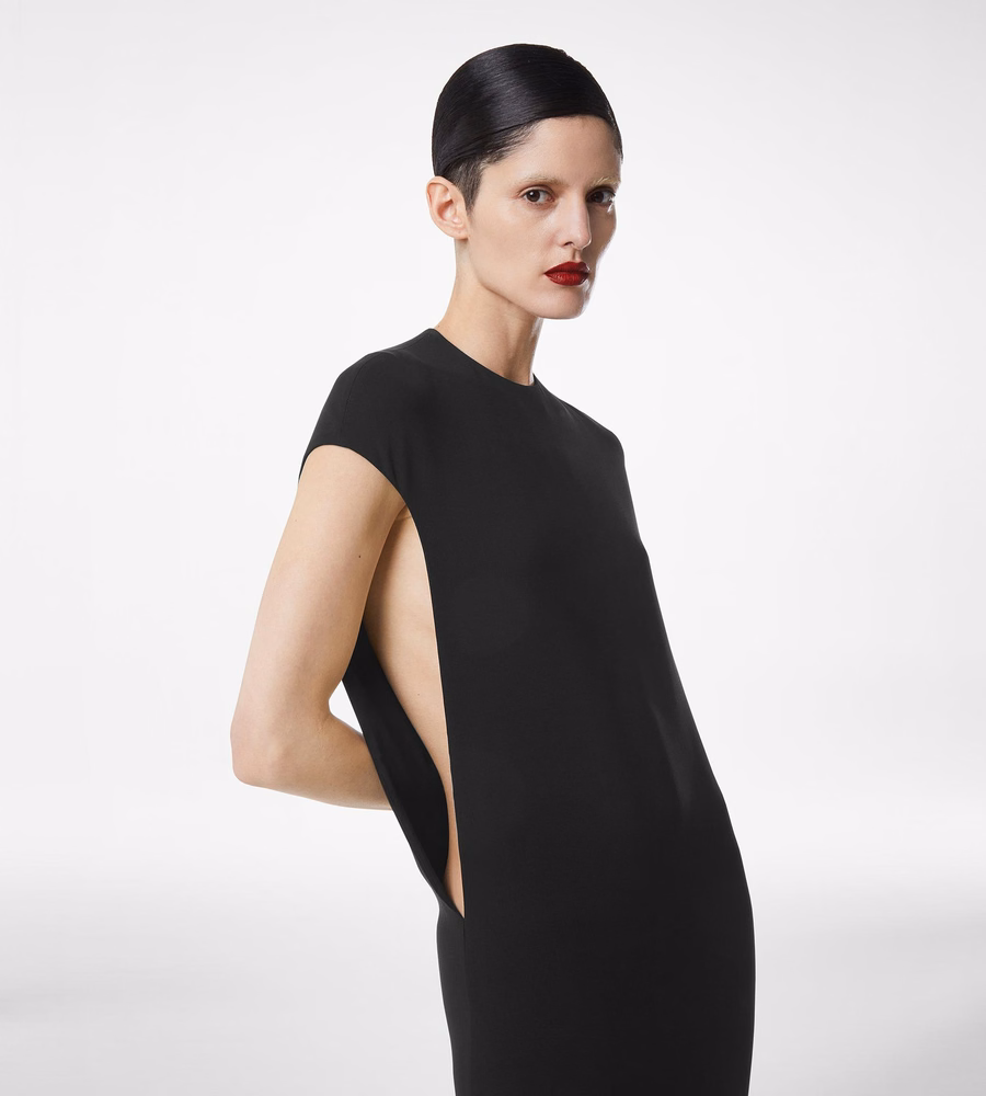 SILK DOUBLE GEORGETTE STRETCH EVENING DRESS