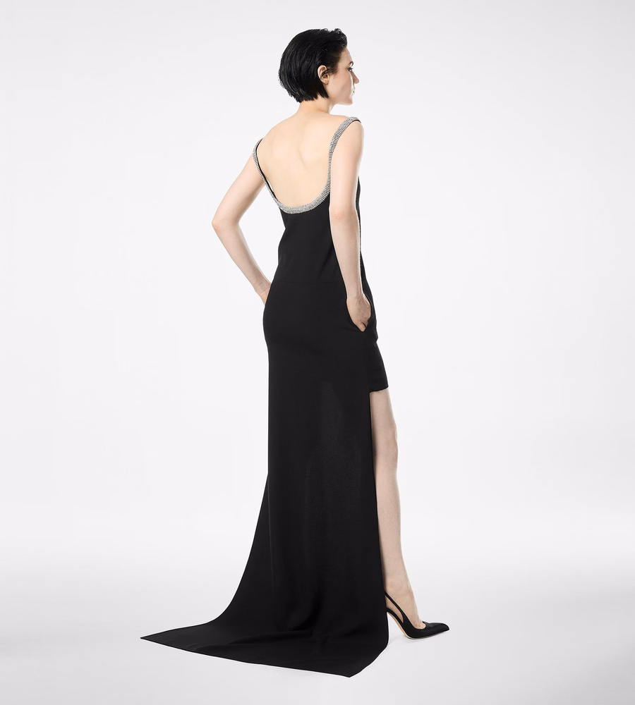 CRYSTAL EMBROIDERY SLEEVELESS ASYMMETRIC COCKTAIL DRESS
