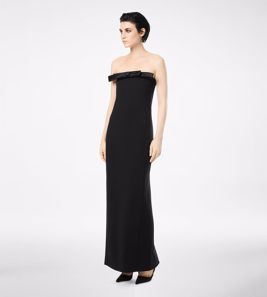 HEAVY CREPE ENVERS SATIN STRAPLESS COCKTAIL DRESS WITH BOW DETAIL