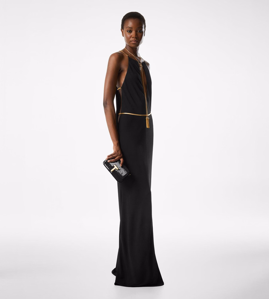 SLEEVELESS EVENING DRESS WITH CUT OUTS