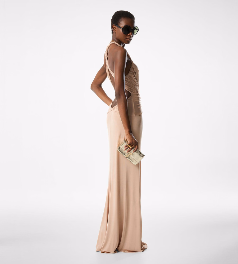 V-NECK CRISS-CROSS EVENING DRESS