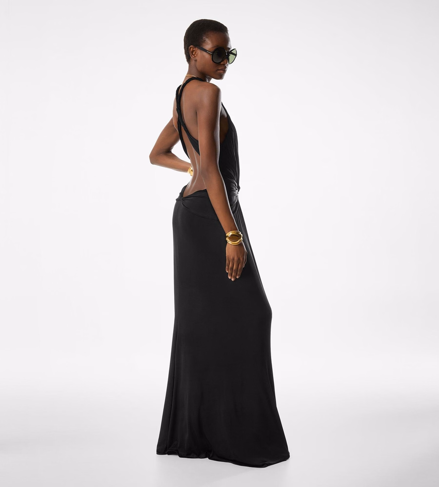 V-NECK CRISS-CROSS EVENING DRESS