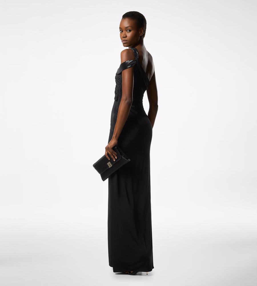 ONE SHOULDER TWIST FRONT EVENING DRESS