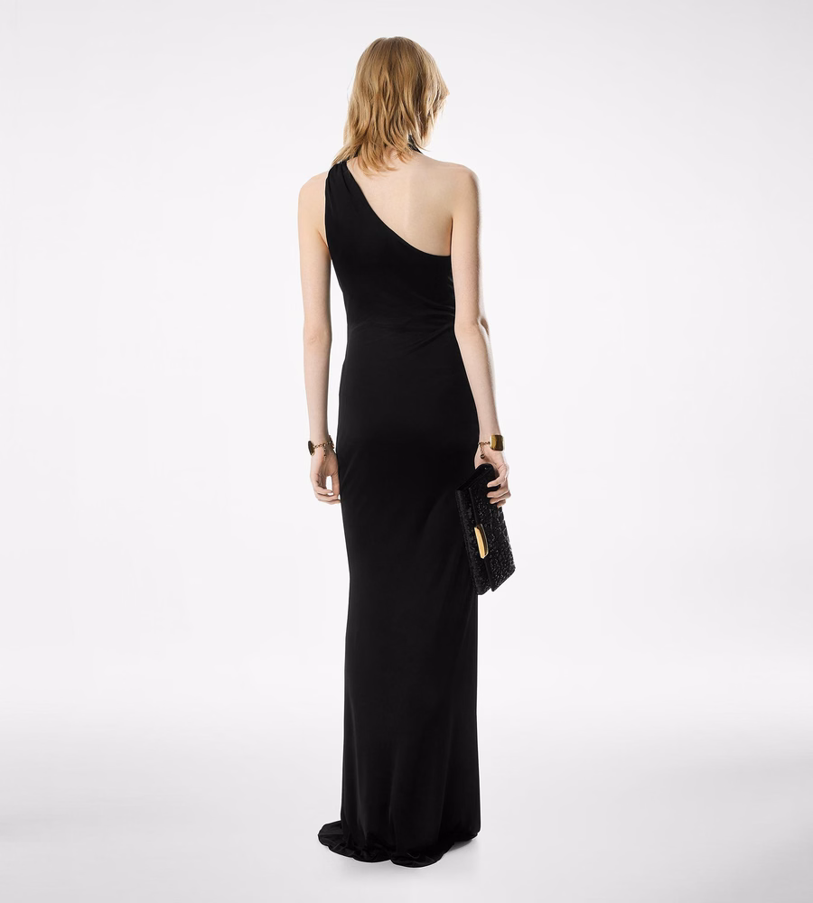 ONE SHOULDER EVENING DRESS WITH SCARF DETAIL