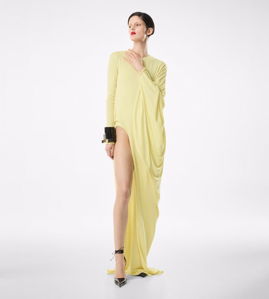 CREPE JERSEY LONG SLEEVE EVENING DRESS