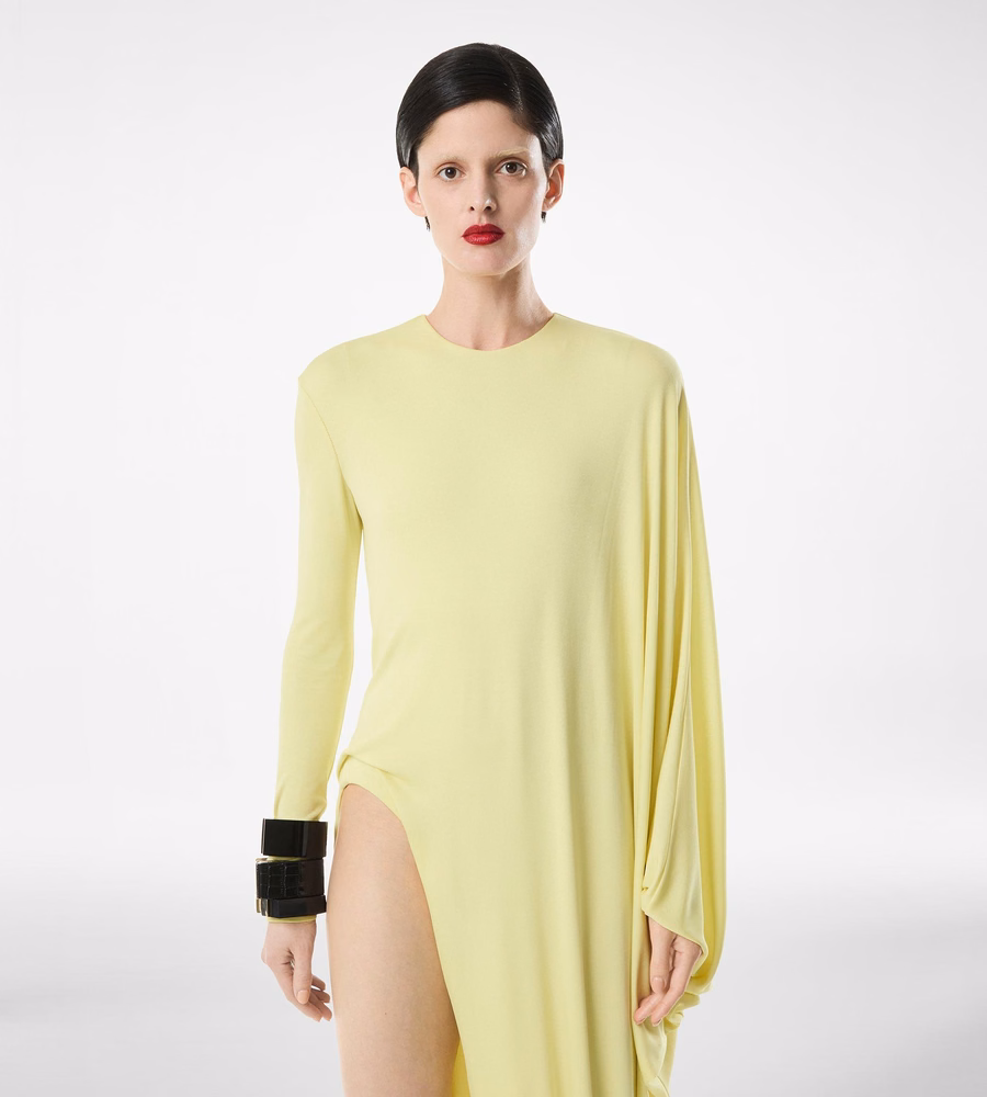 CREPE JERSEY LONG SLEEVE EVENING DRESS