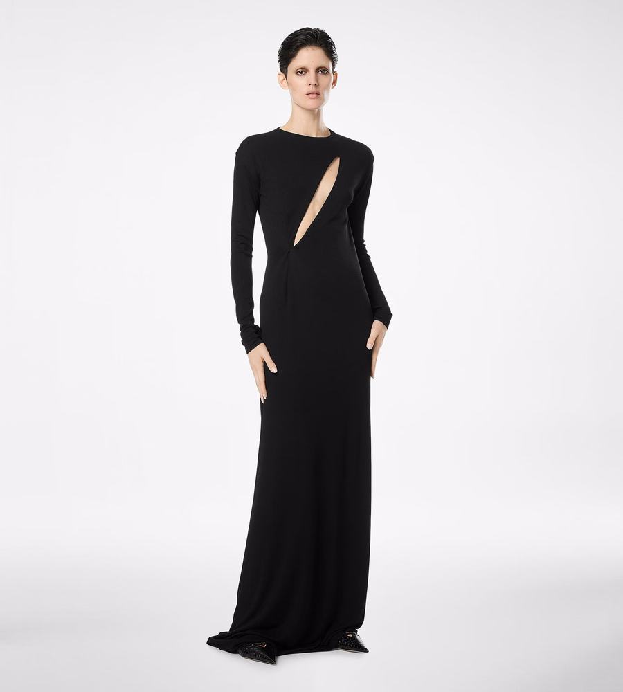 LONG SLEEVE SLASH FRONT EVENING DRESS