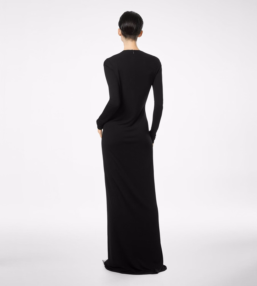 LONG SLEEVE SLASH FRONT EVENING DRESS