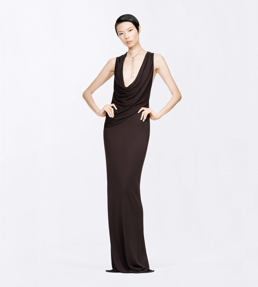 CREPE JERSEY ASYMMETRIC DRAPED EVENING DRESS